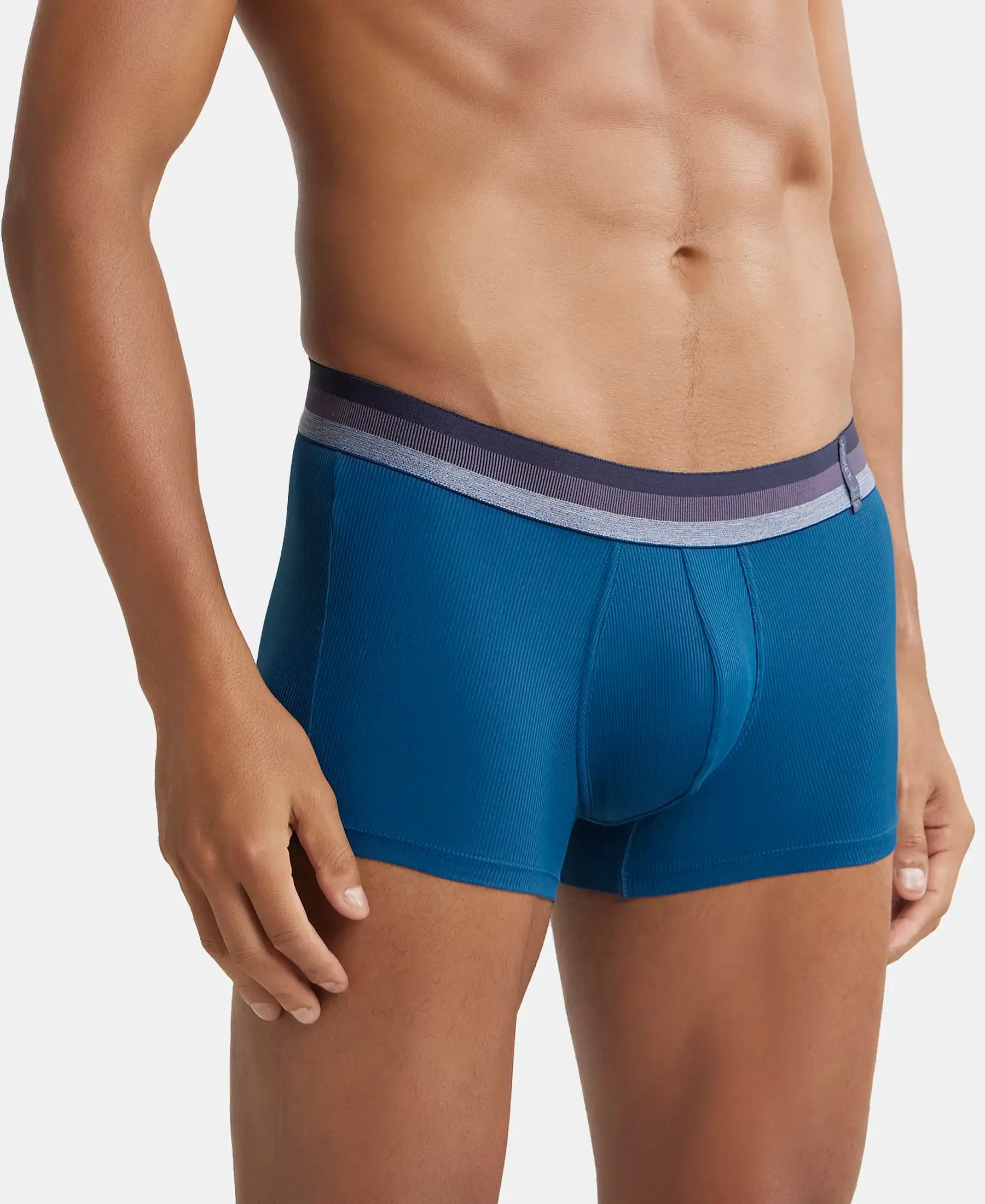 Microfiber Elastane Stretch Rib Solid Trunk with StayDry Treatment - Poseidon