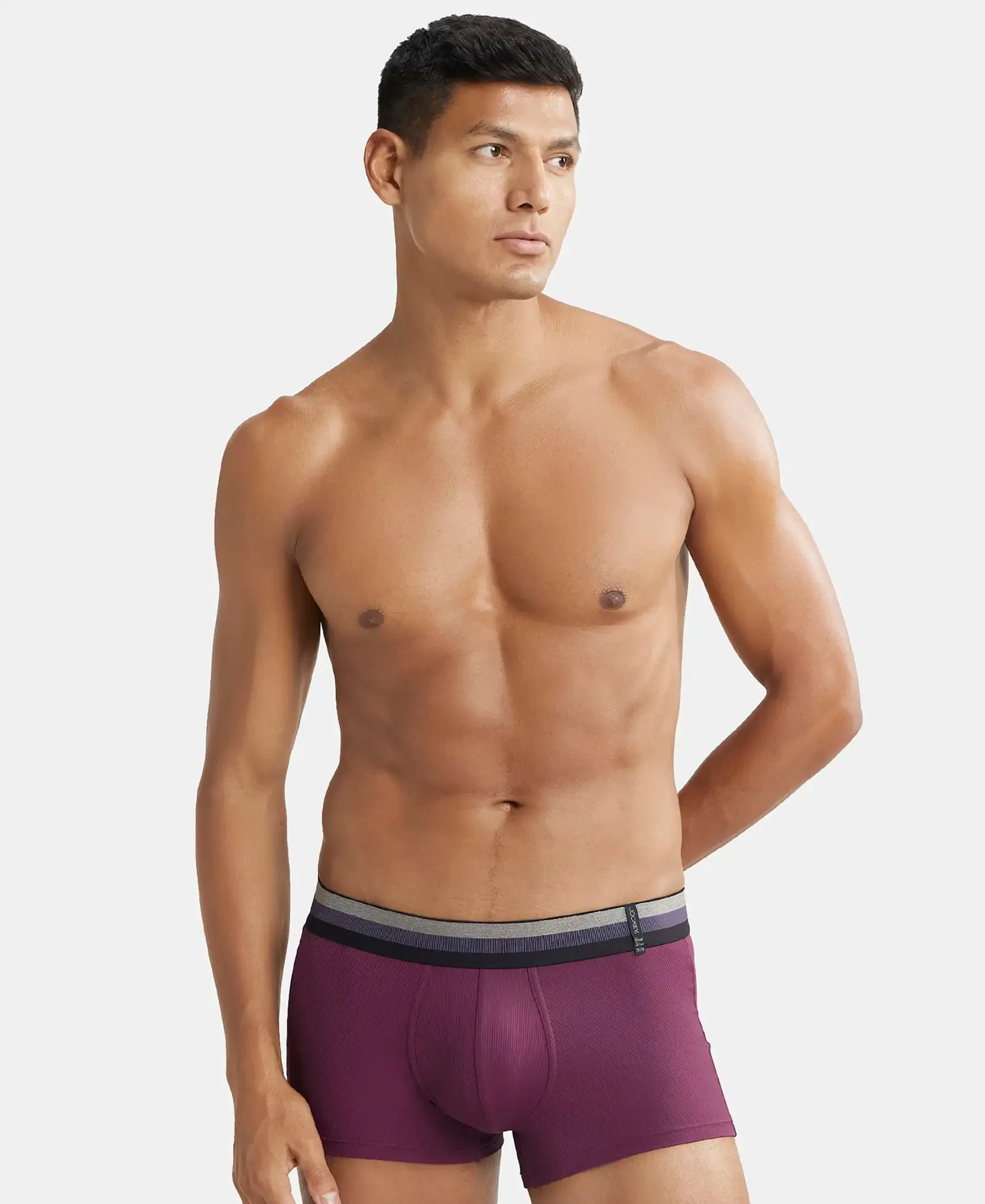 Microfiber Elastane Stretch Rib Solid Trunk with StayDry Treatment - Potent Purple