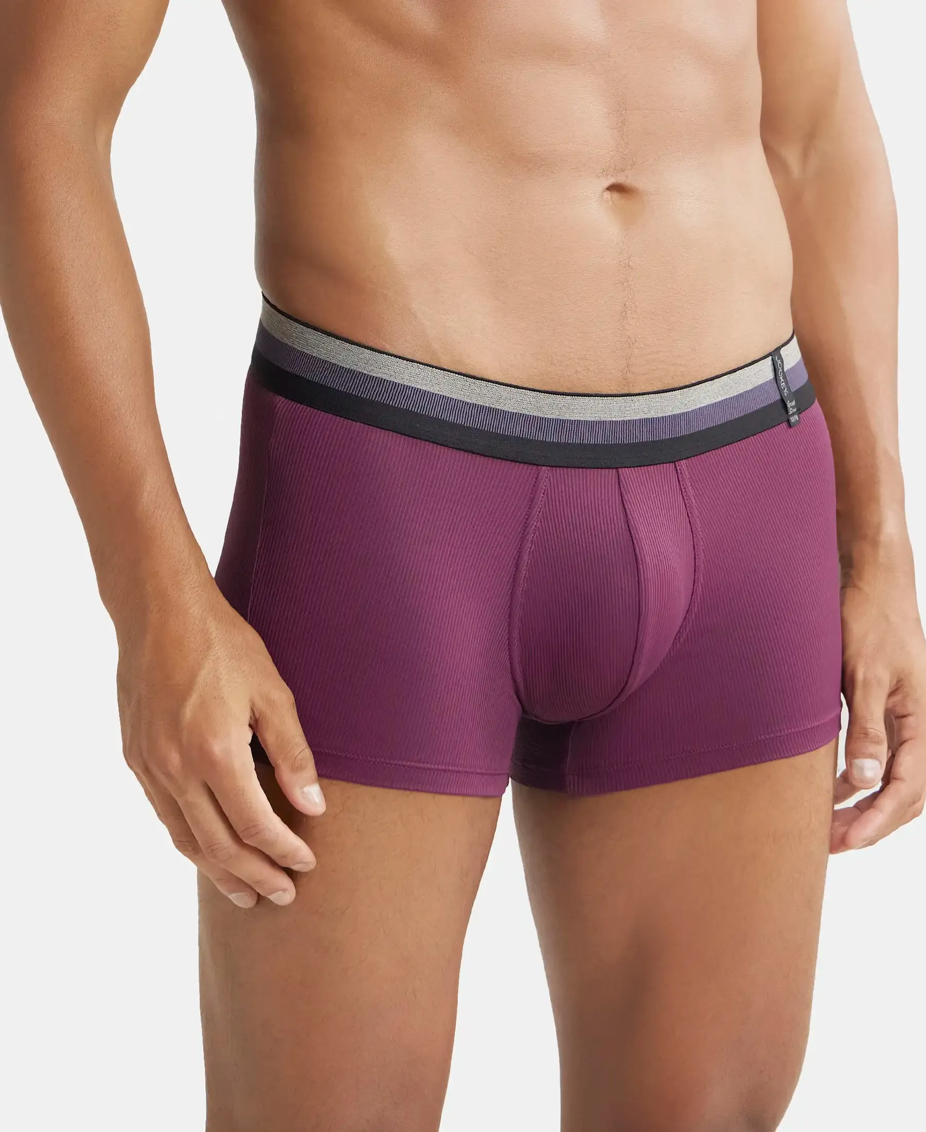 Microfiber Elastane Stretch Rib Solid Trunk with StayDry Treatment - Potent Purple