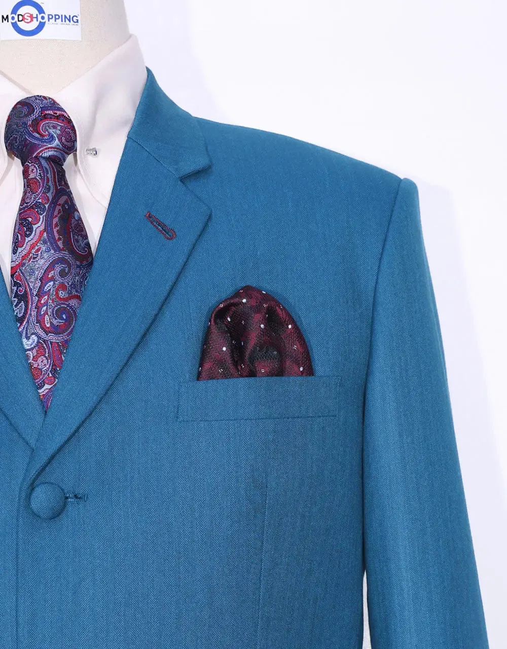 Mod Suit - Deep Sky Blue Herringbone Suit