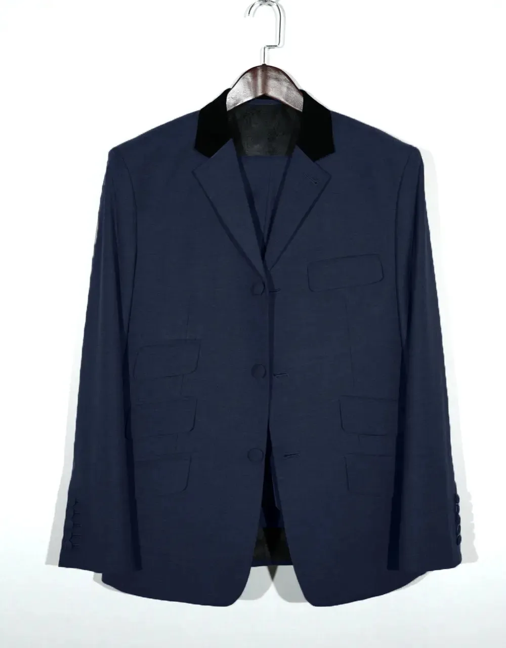 Mod Suit - Vintage Style Dark Navy Blue Black Velvet Suit