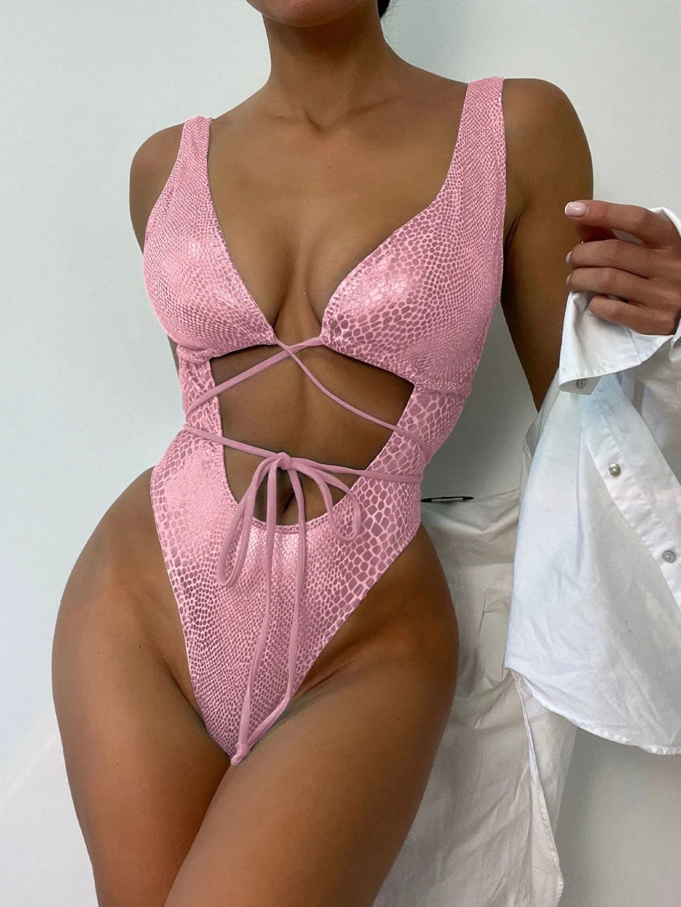 One Piece Swimsuit Strappy Lace Up