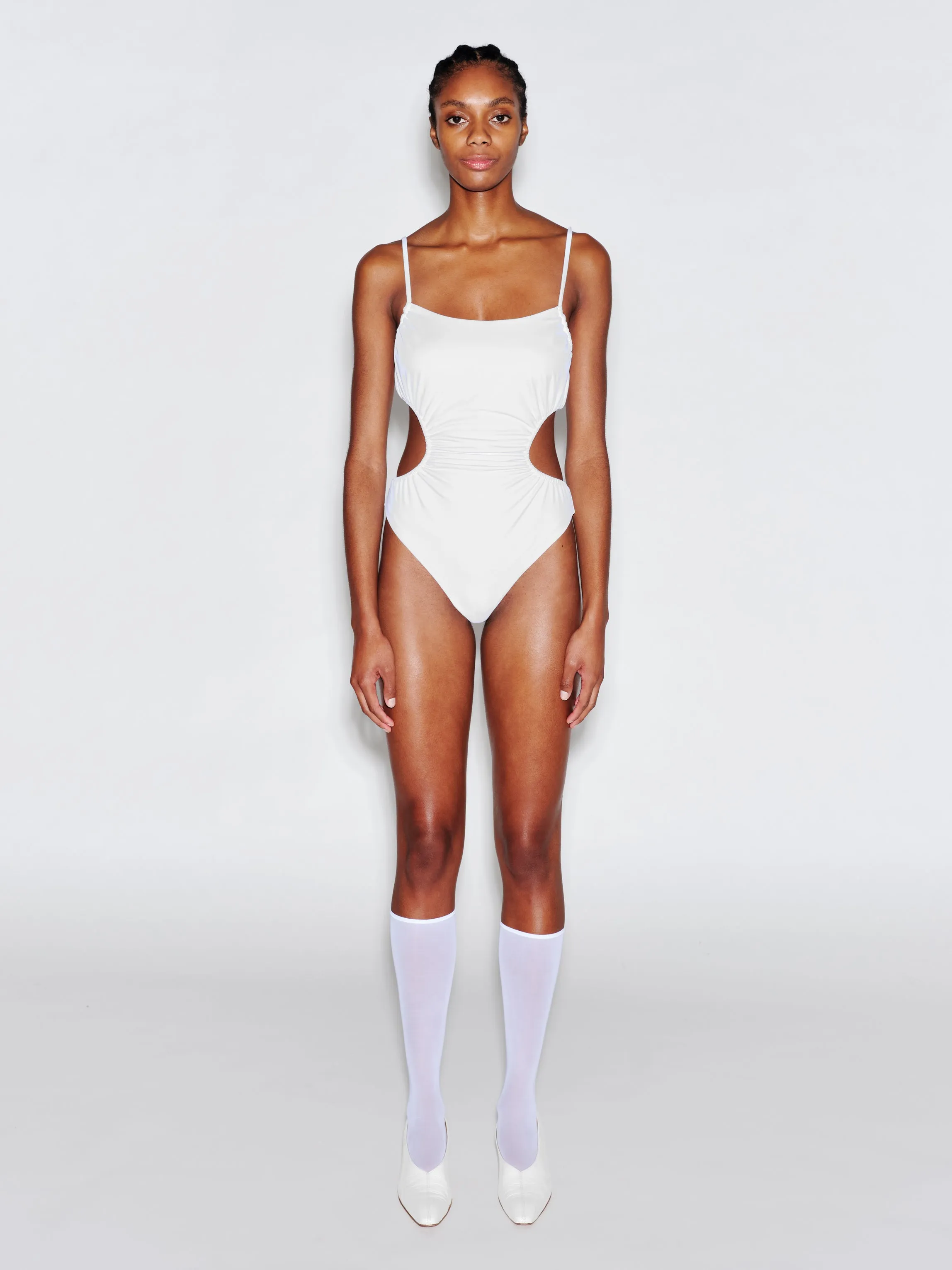 RUCHED CUTOUT TIE SWIMSUIT