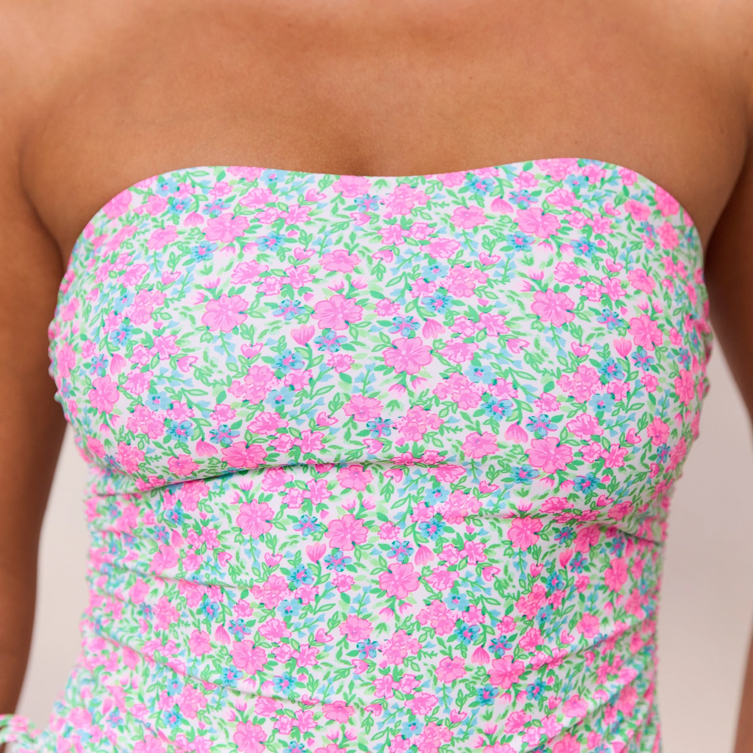 Ruched Strapless One Piece Swimsuit - Sweet Pea