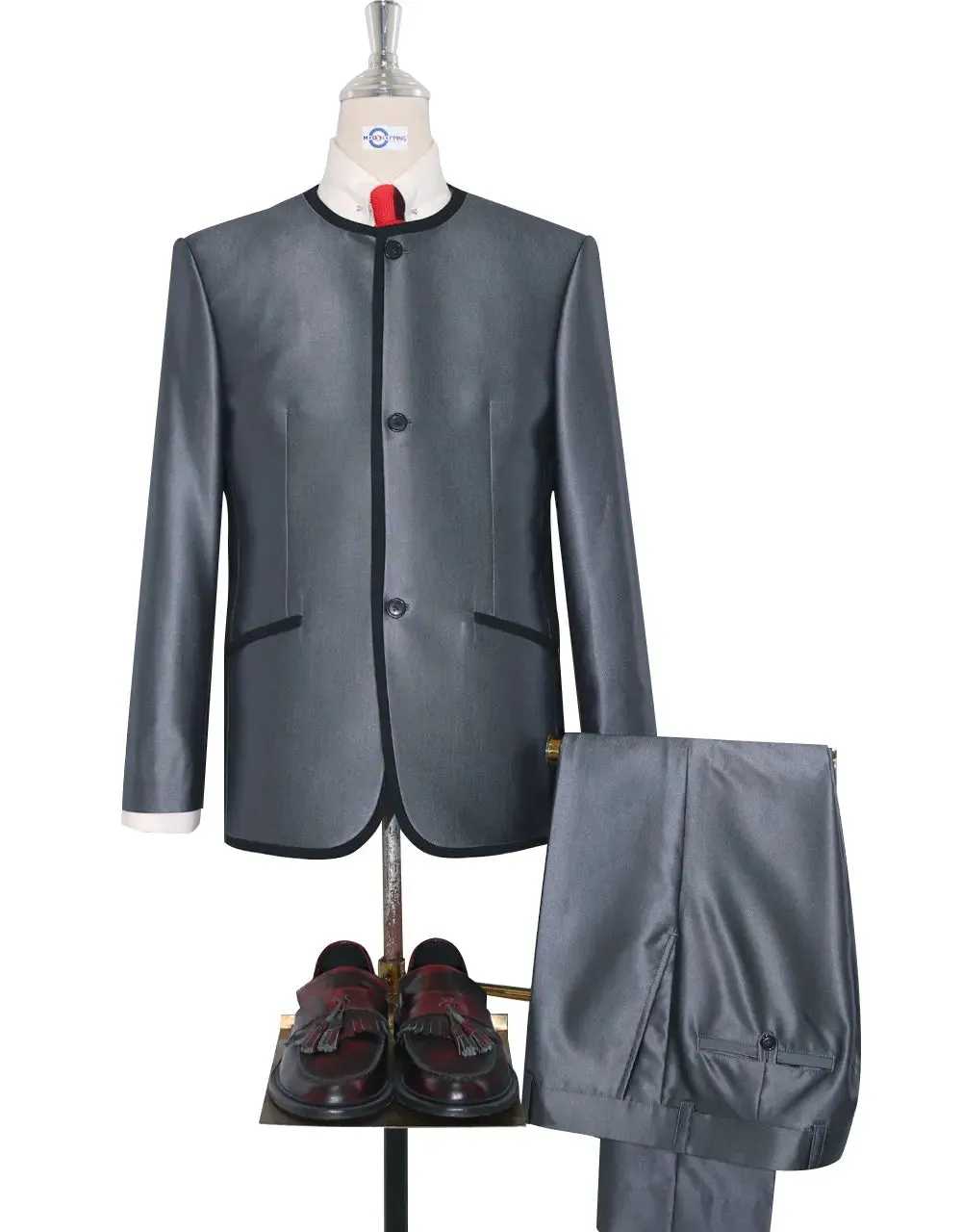 Silver Tonic Beatles Collarless Suit