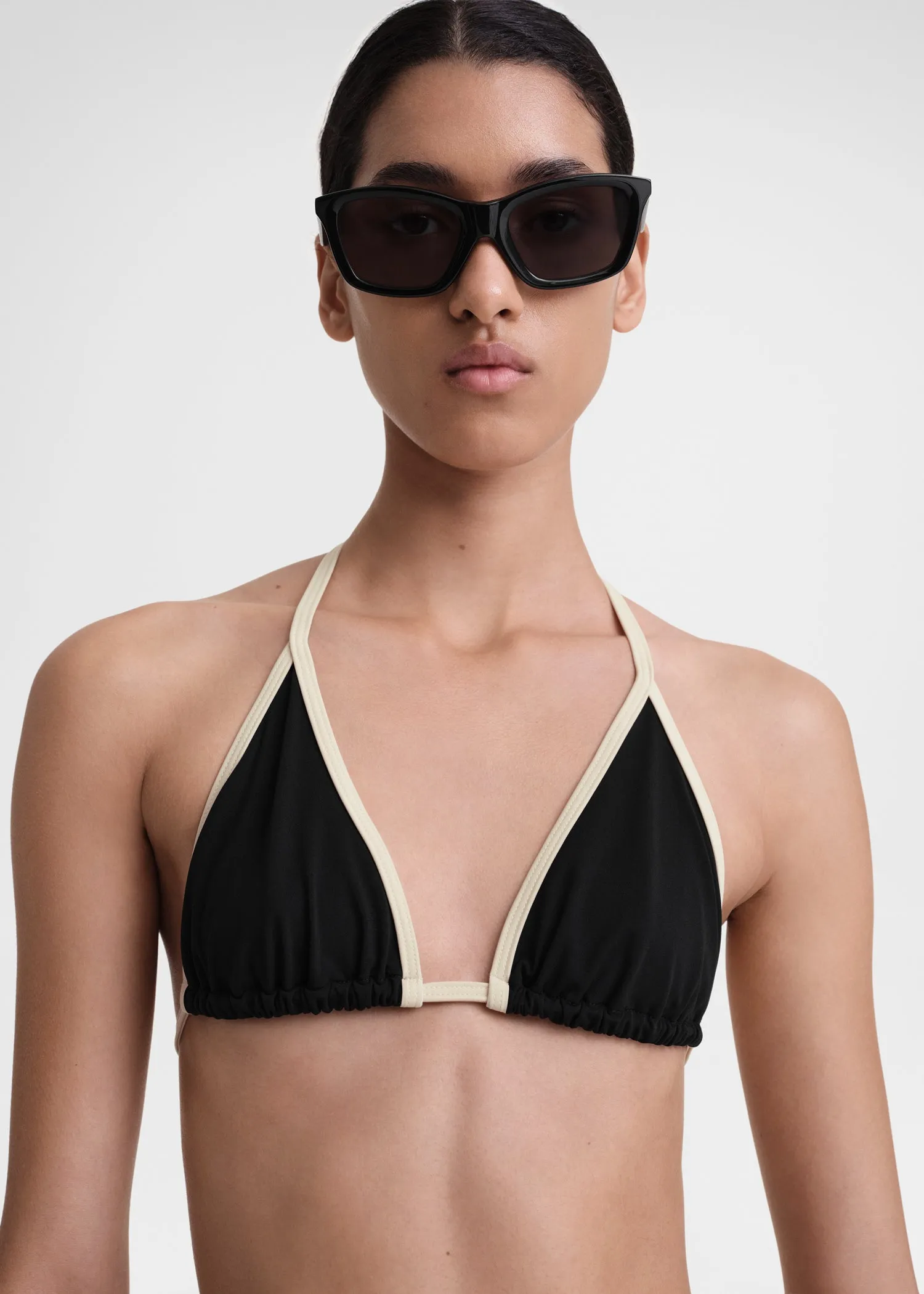 Stripe tie bikini top black