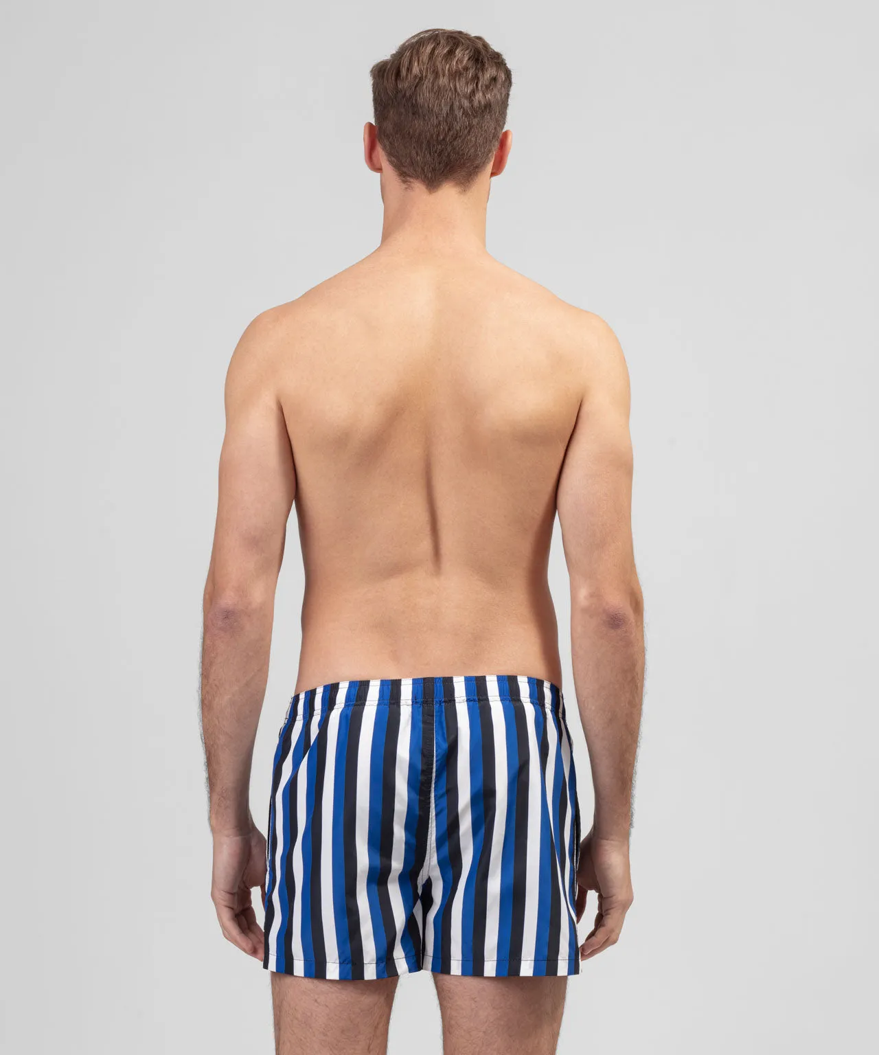 Swim Shorts Tricolor Vertical Stripes: Greek Blue/Navy/White