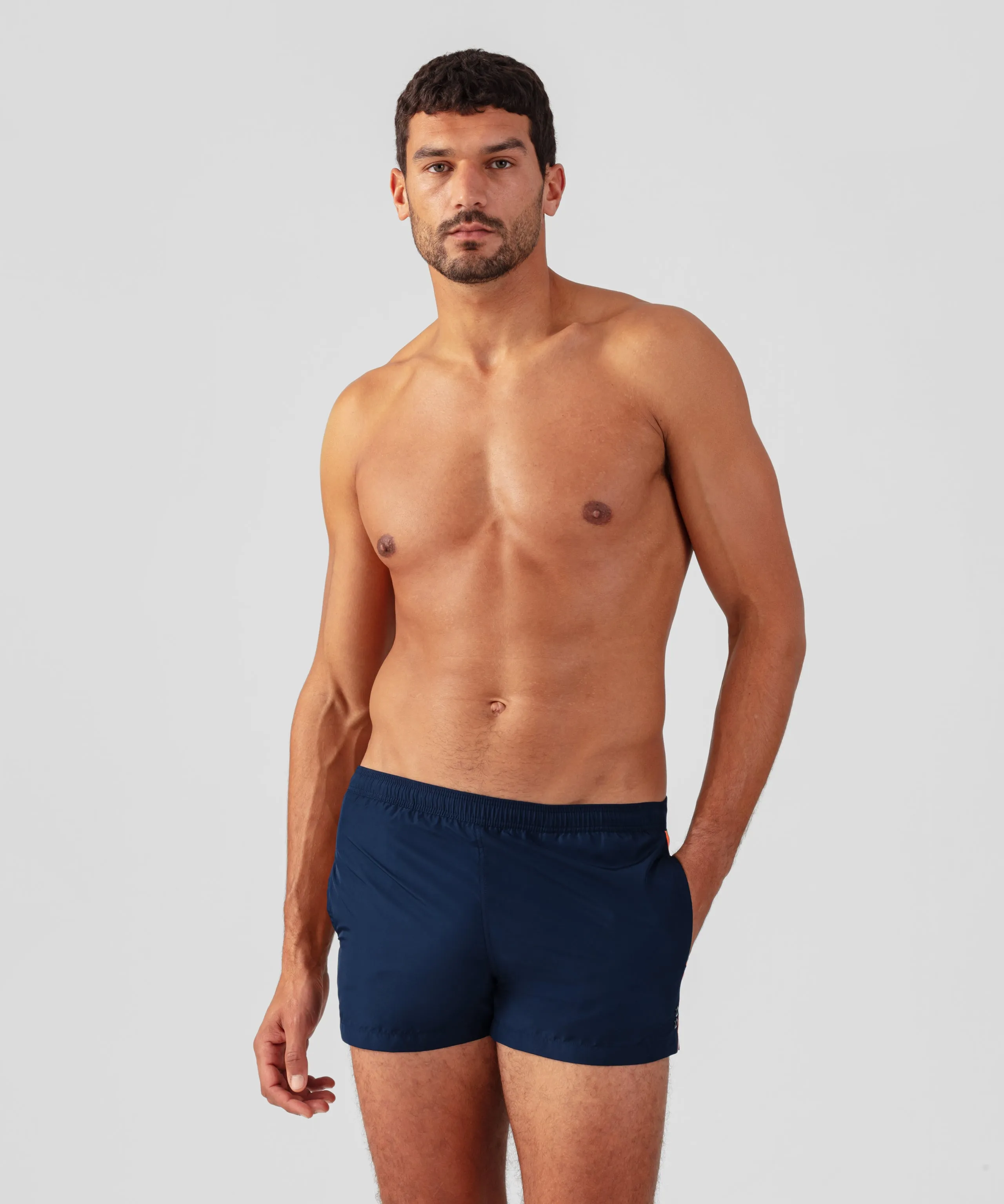 Swim Shorts w. Neon Sidelines: Navy