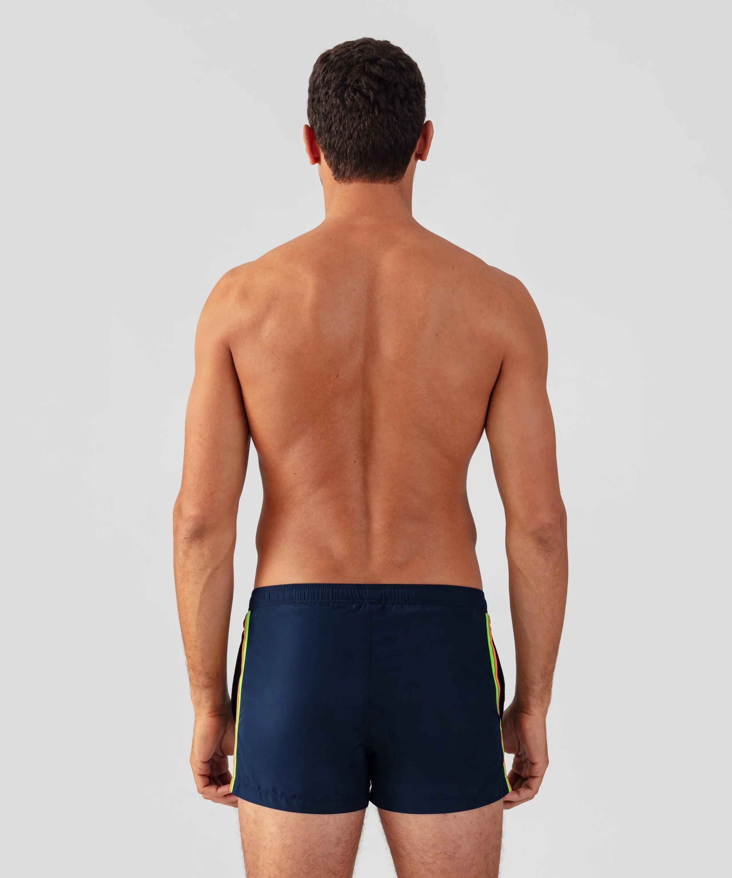 Swim Shorts w. Neon Sidelines: Navy