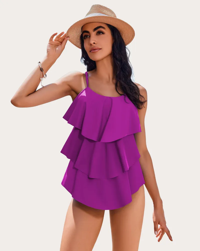 V-Neck Ruffle Layered Two Piece Swimsuits