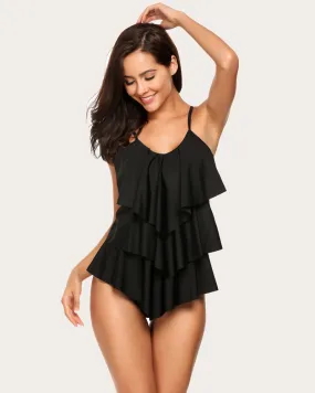 V-Neck Ruffle Layered Two Piece Swimsuits