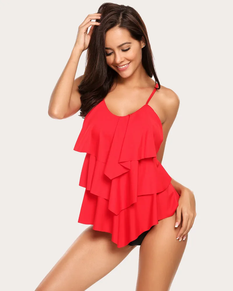 V-Neck Ruffle Layered Two Piece Swimsuits