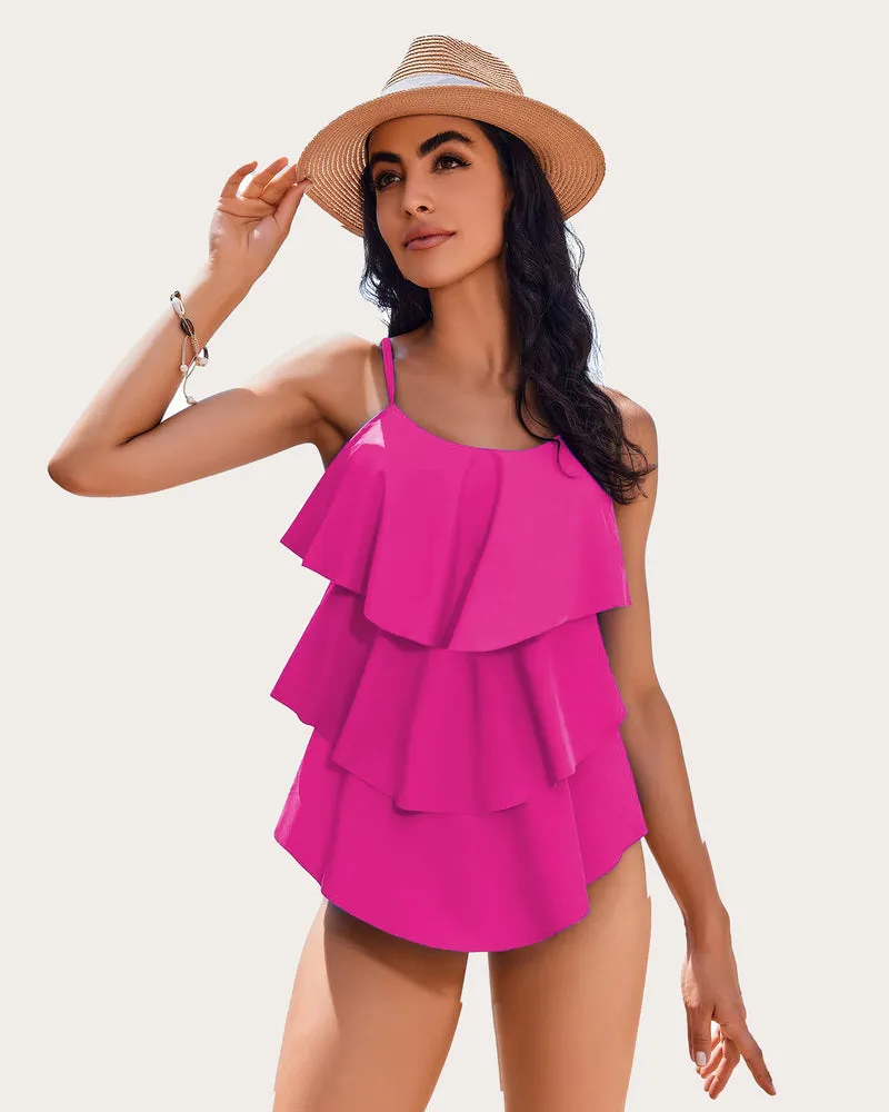 V-Neck Ruffle Layered Two Piece Swimsuits