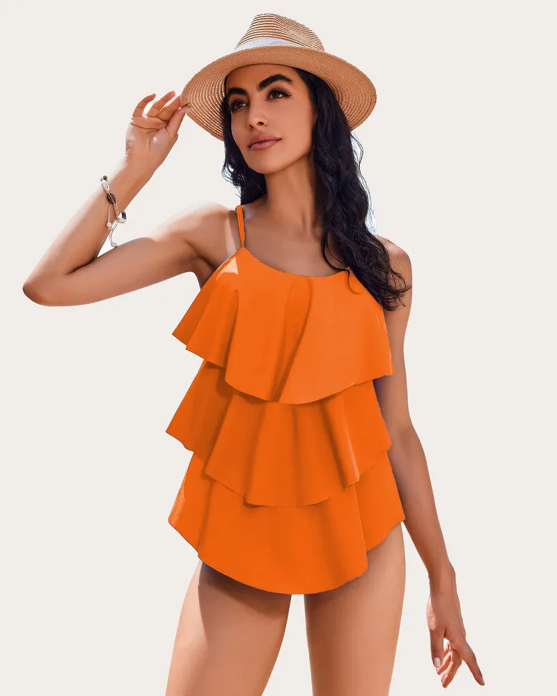 V-Neck Ruffle Layered Two Piece Swimsuits