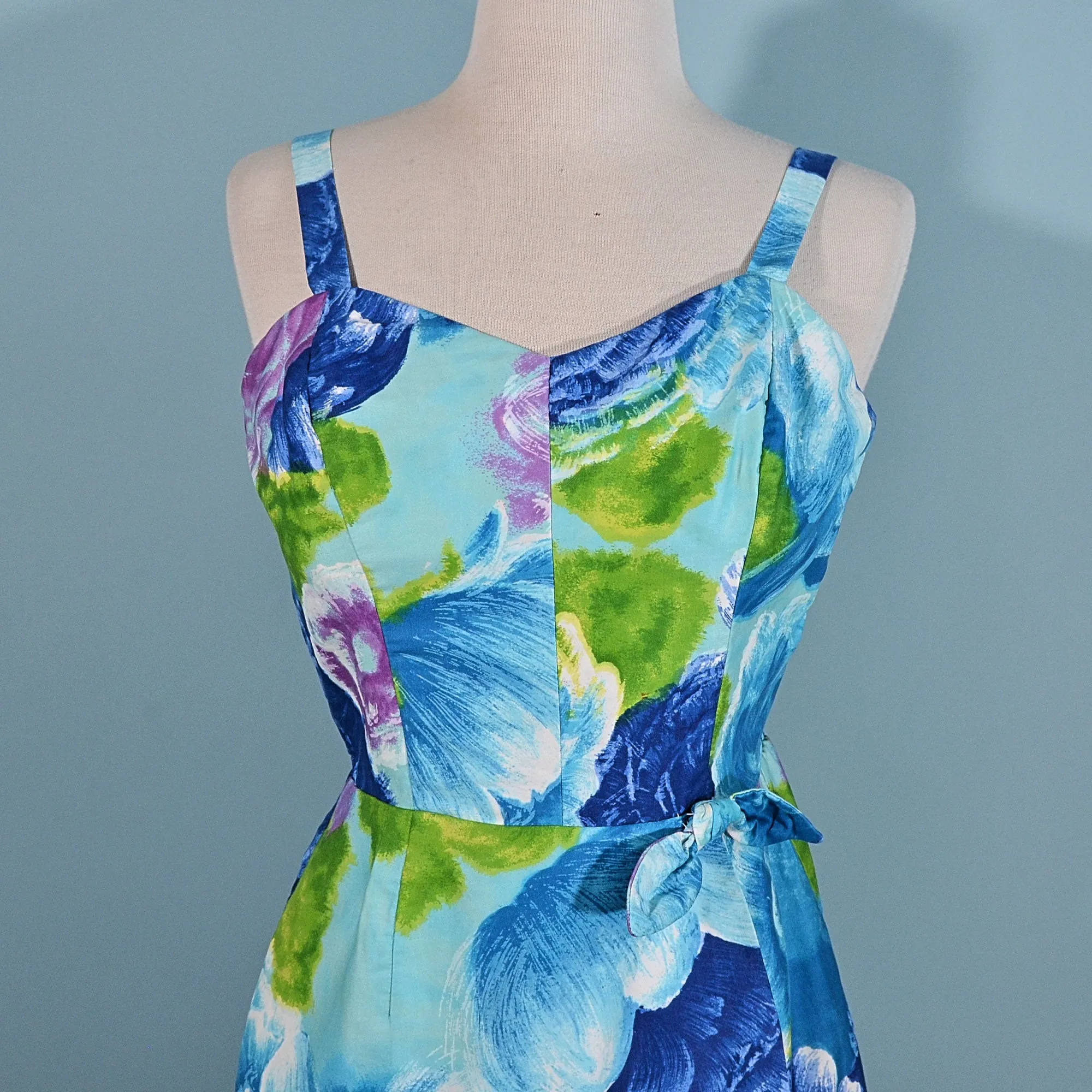 Vintage 50s Jay Hart Blue Floral One Piece Swimwear/Romper 27" Waist