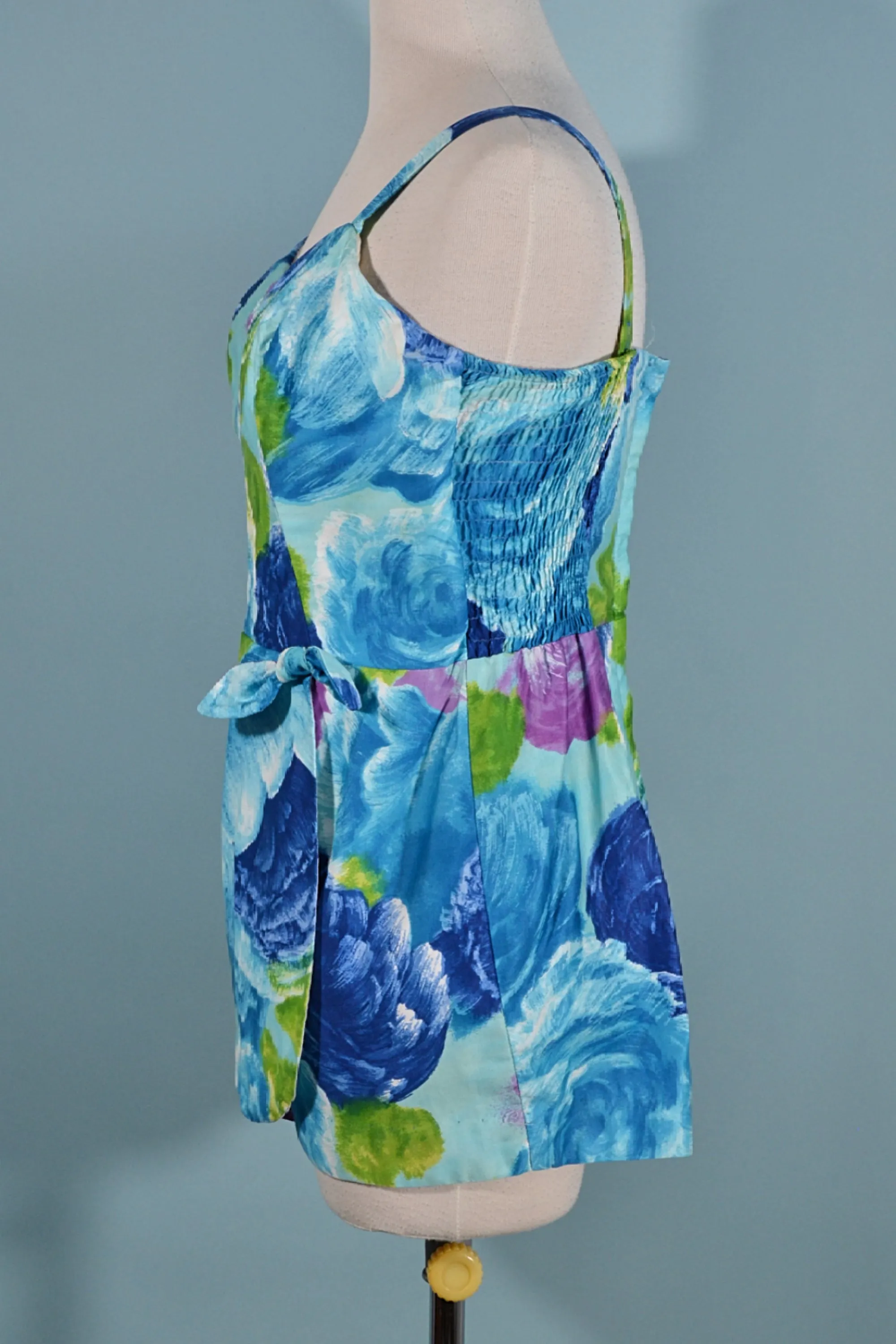 Vintage 50s Jay Hart Blue Floral One Piece Swimwear/Romper 27" Waist